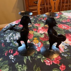 Metal Candle Holders 8” Tall Musical Native Made in India Metal Dark Brown
